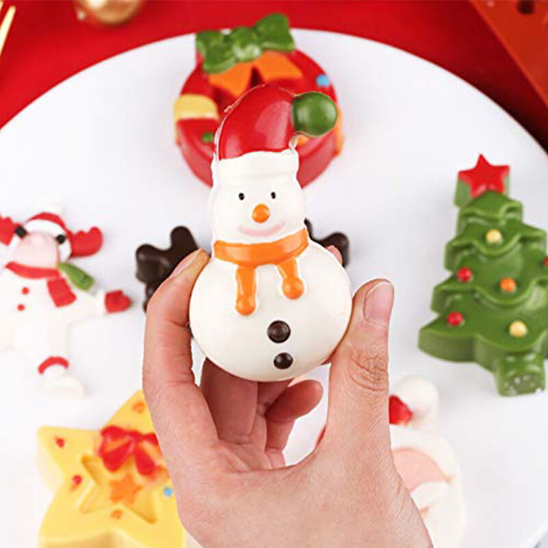 6 Sharp Silicone cake Molds Christmas Tree Snowman Santa Head Bakeware Mold Cake baking pan Big size manufacture