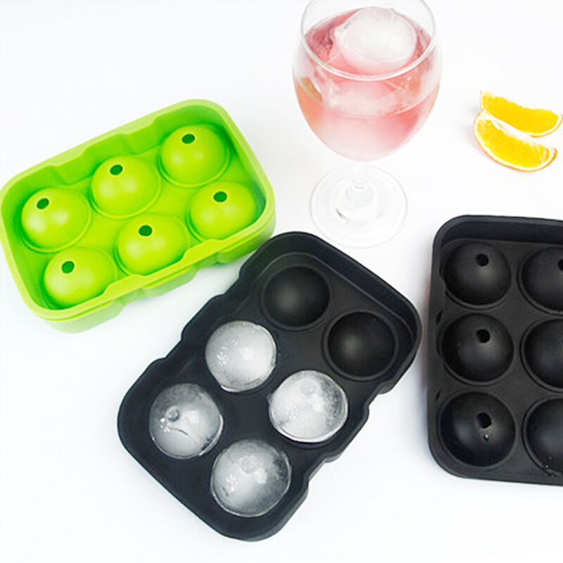 6 Cells Silicone Ice Cube Trays round ball sphere Ice Cream Mould Tools details