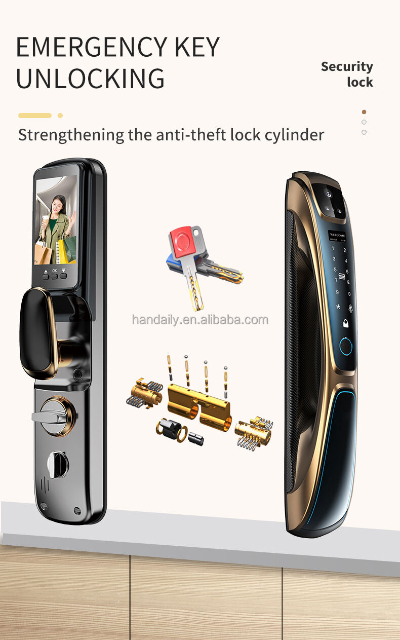 premium quality golden color smart lock tuya face recognition fingerprint smart door lock with camera for home d28-11