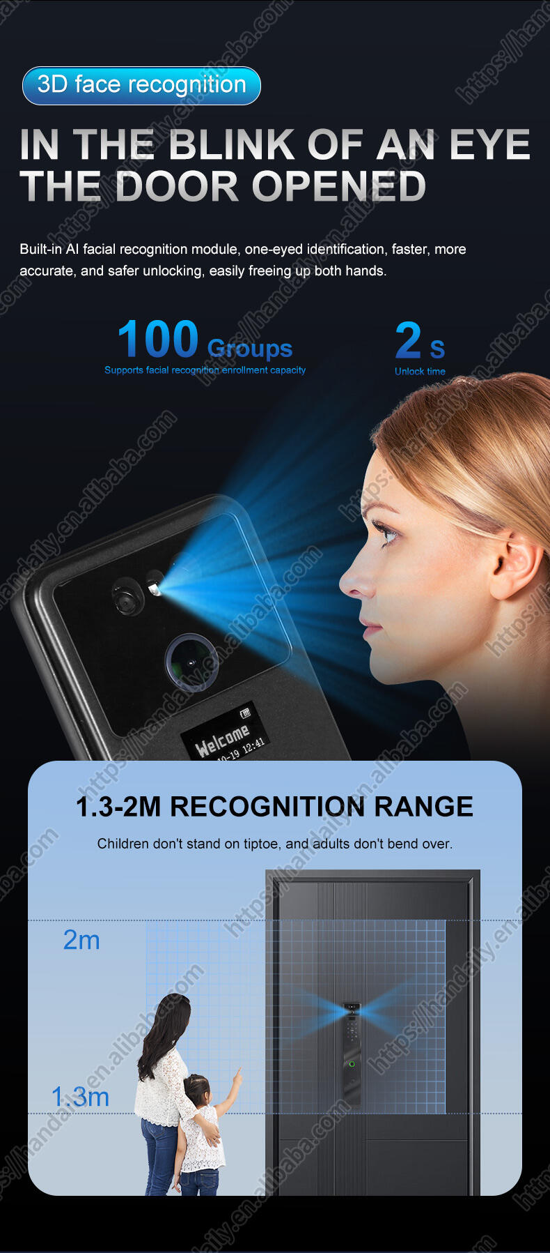 face recognition smart door lock israel mortise wifi fingerprint cerradura tuya inteligente digital lock with camera for home w7-2