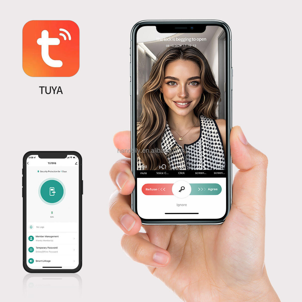 tuya app smart life video intercom 3d face recognition fingerprint password digital lock keyless card smart door lock df11-1