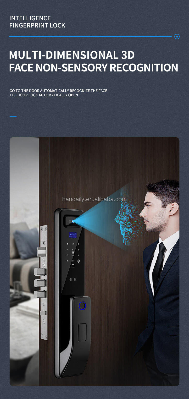 tuya app smart life video intercom 3d face recognition fingerprint password digital lock keyless card smart door lock df11-3