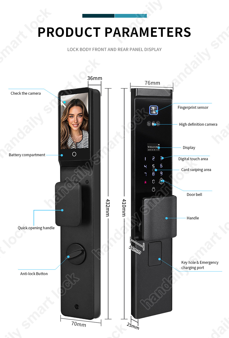 waterproof tuya app electronic digital locks 3d face recognition biometric fingerprint smart door lock with israel 6085 mortise w8-13