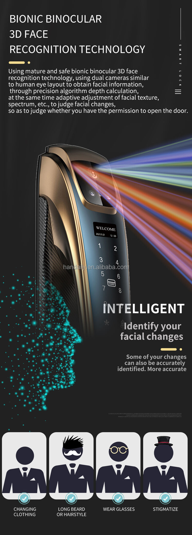 premium quality golden color smart lock tuya face recognition fingerprint smart door lock with camera for home d28-4