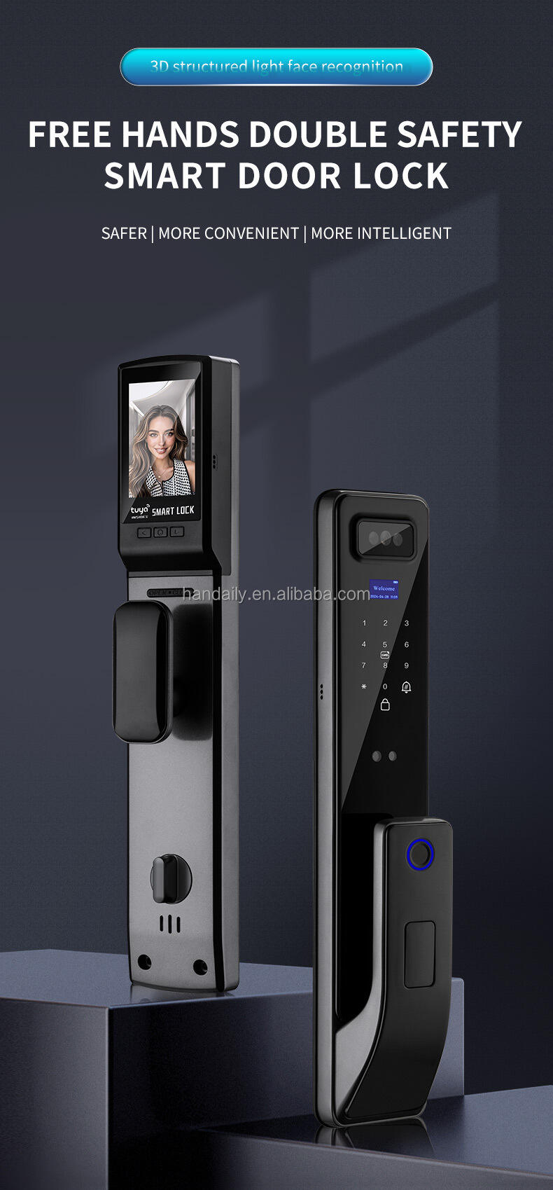 tuya app smart life video intercom 3d face recognition fingerprint password digital lock keyless card smart door lock df11-0