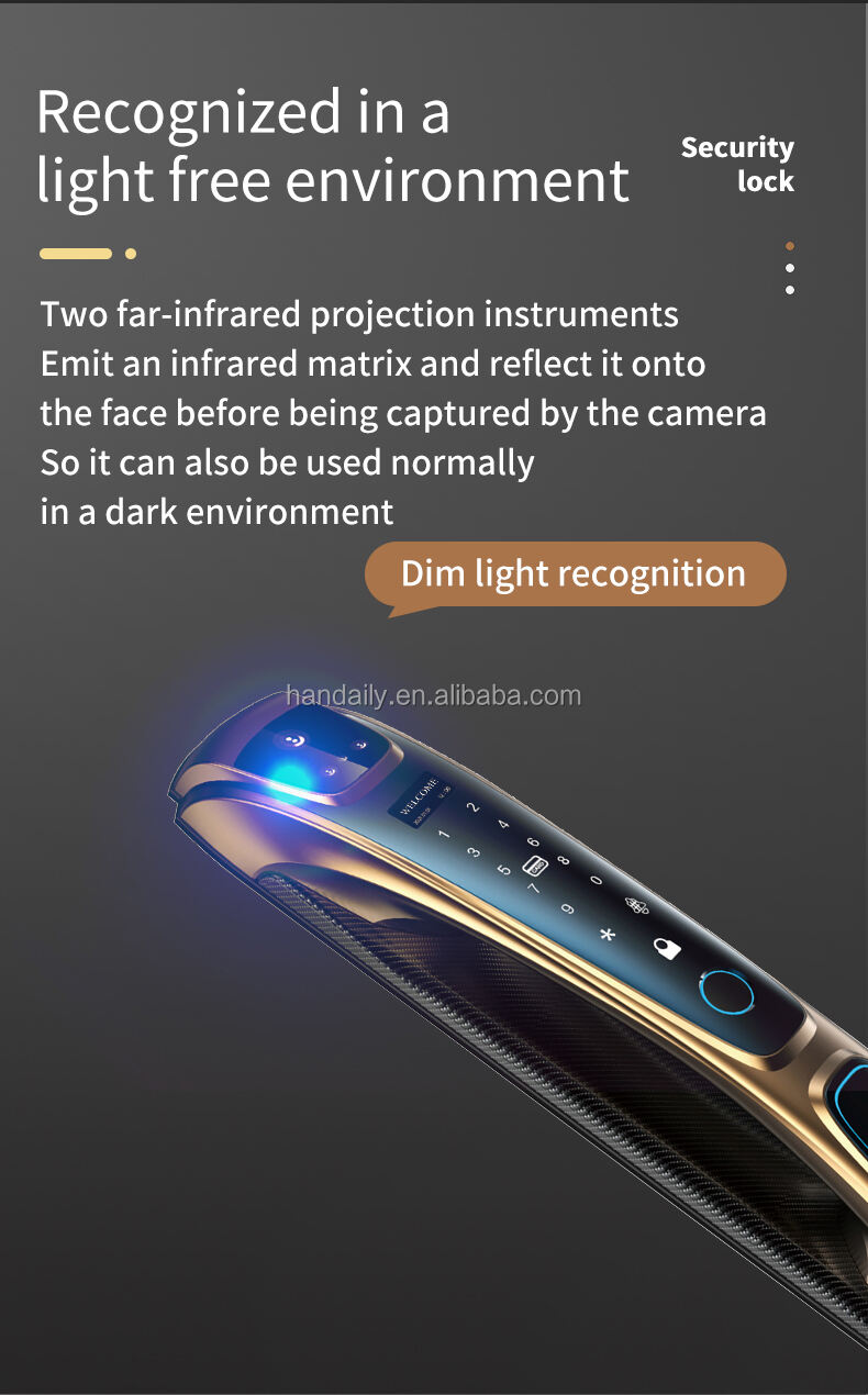 premium quality golden color smart lock tuya face recognition fingerprint smart door lock with camera for home d28-6