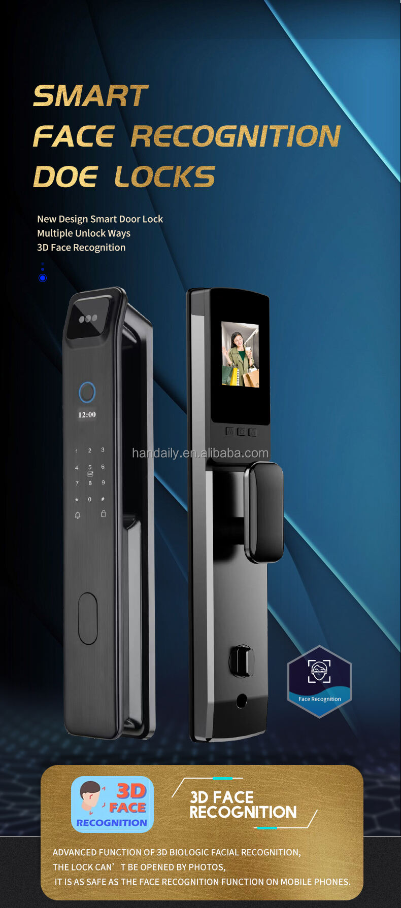 security 3d face recognition fingerprint locktop wifi camera digital locks nfc card key rfid code smart door lock xf09-0