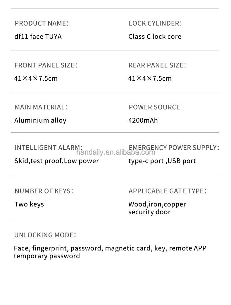 tuya app smart life video intercom 3d face recognition fingerprint password digital lock keyless card smart door lock df11-14