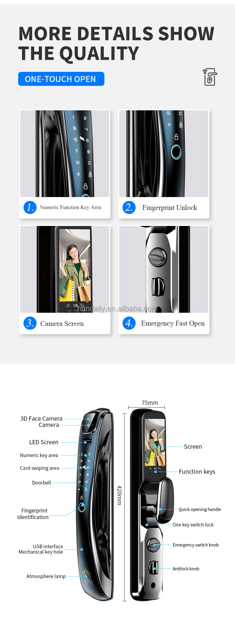 product factory price premium quality 3d face recognition biometric fingerprint tuya wifi smart door lock outdoor digital lock-12