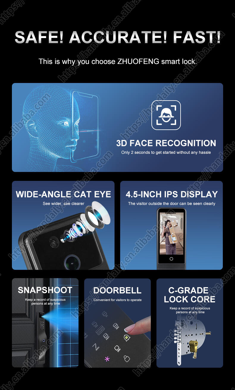 face recognition smart door lock israel mortise wifi fingerprint cerradura tuya inteligente digital lock with camera for home w7-1