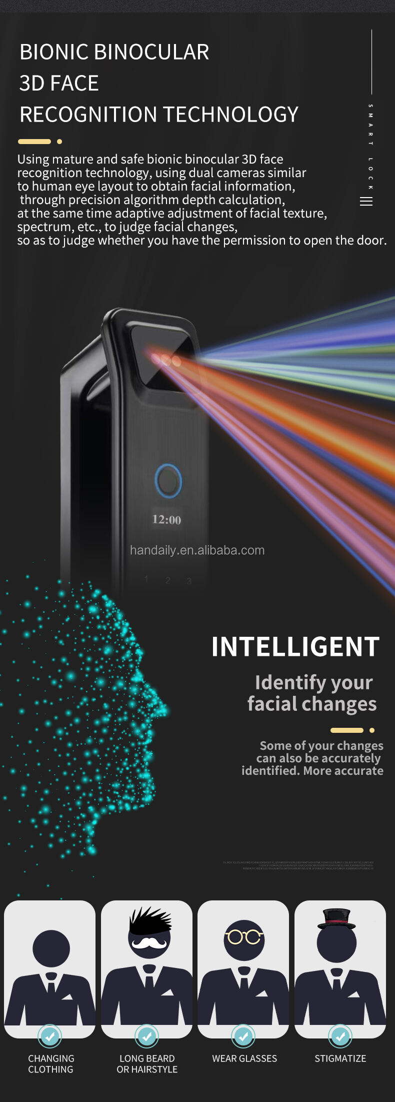 security 3d face recognition fingerprint locktop wifi camera digital locks nfc card key rfid code smart door lock xf09-2