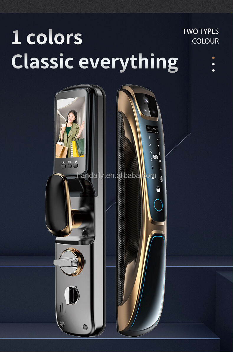 premium quality golden color smart lock tuya face recognition fingerprint smart door lock with camera for home d28-2