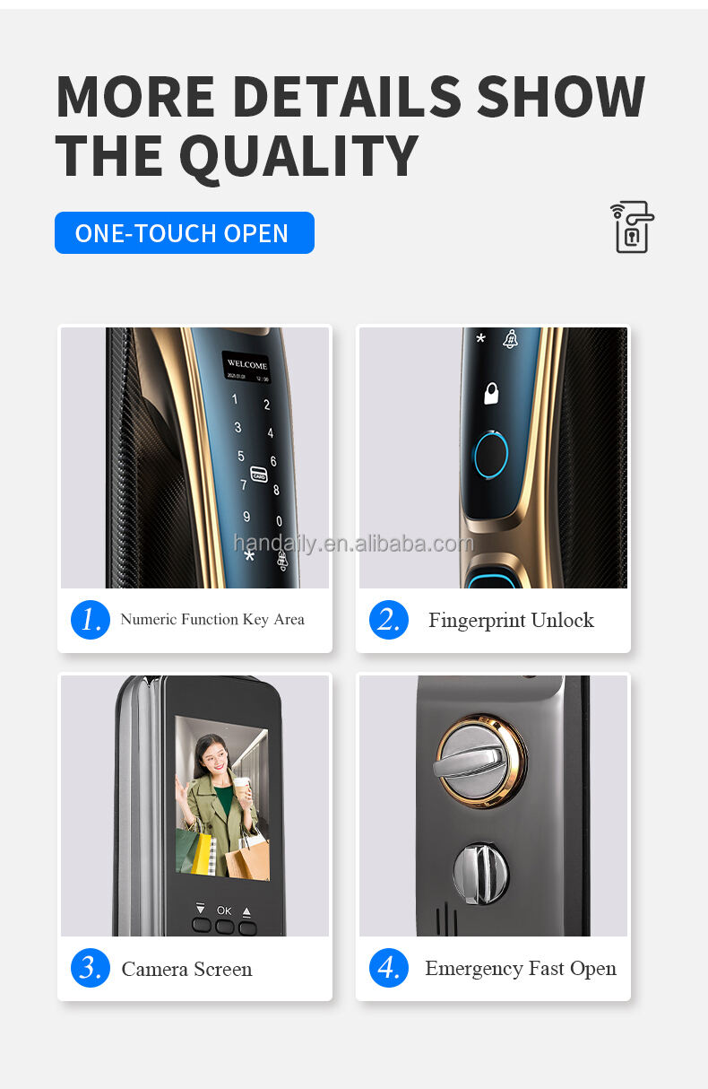 premium quality golden color smart lock tuya face recognition fingerprint smart door lock with camera for home d28-12