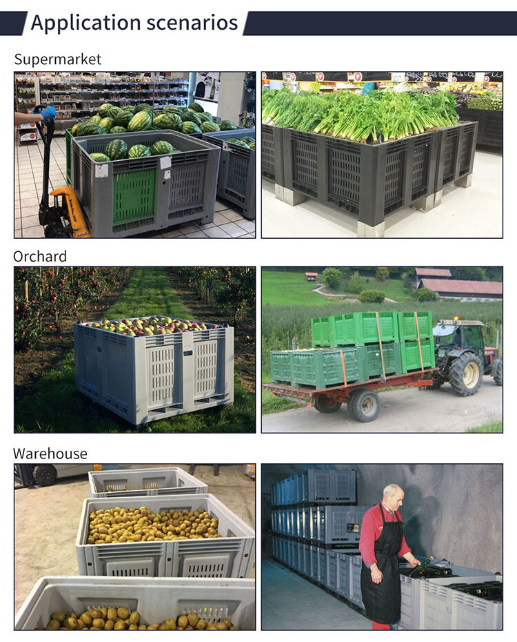 heavy duty hdpe hygiene food grade mesh grid vented stackable plastic pallet bin for vegetable and fruits supplier