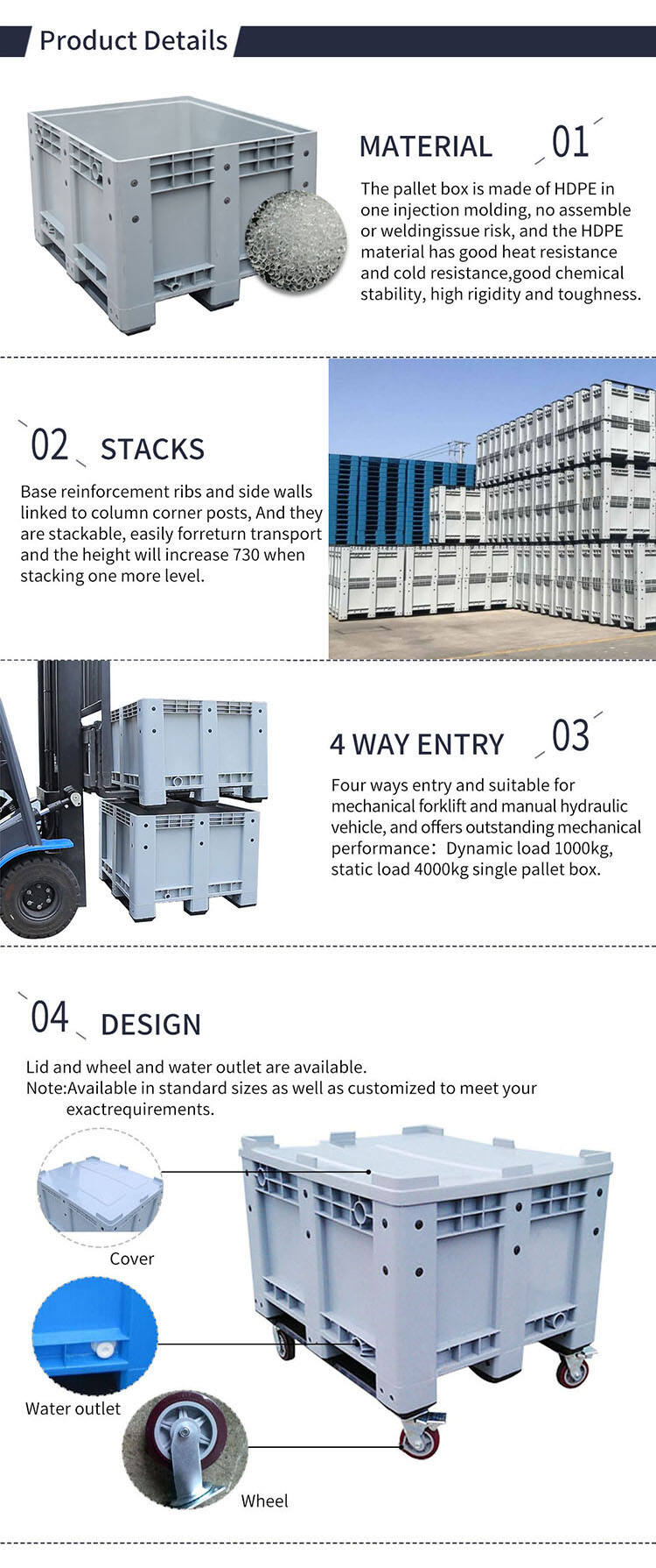 High quality heavy duty agriculture solid industry large plastic pallet container box factory