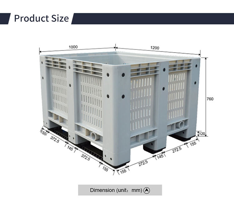 tugas berat hdpe kebersihan food grade mesh grid berventilasi tempat palet plastik yang dapat ditumpuk untuk pemasok sayuran dan buah-buahan