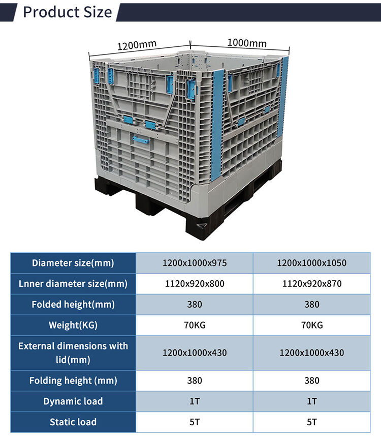 heavy duty bulk storage industrial hdpe Stackable Large Foldable Collapsible plastic pallet box With best price factory