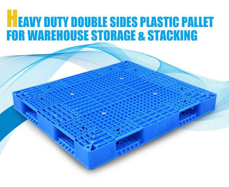 Heavy duty double side face 4 way entry industrial reversible warehouse use stackable large plastic pallet