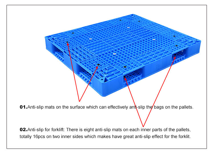 Heavy duty double side face 4 way entry industrial reversible warehouse use stackable large plastic pallet