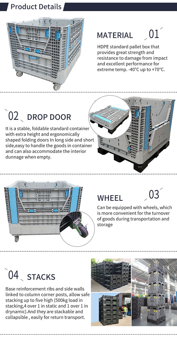 heavy duty bulk storage industrial hdpe Stackable Large Foldable Collapsible plastic pallet box With best price supplier