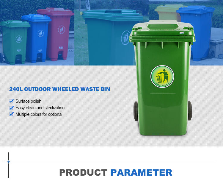 HDPE 240 liters outdoor street waste bins garbage trash cans with wheels details