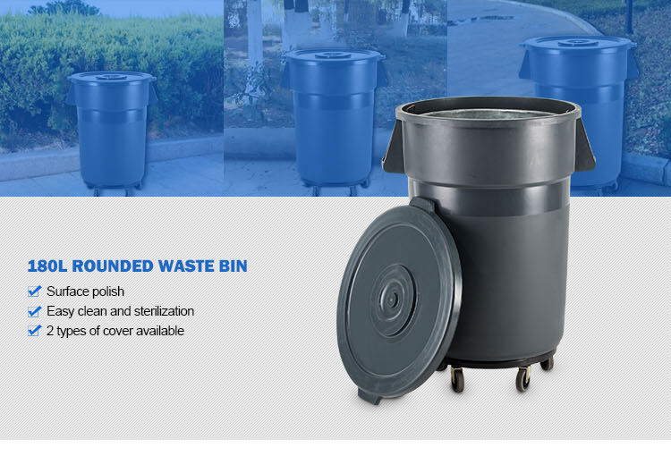 Heavy Duty 80L 120L water bins America style plastic trash bin Manufacturer eco friendly round trash cans for USA market hotel details