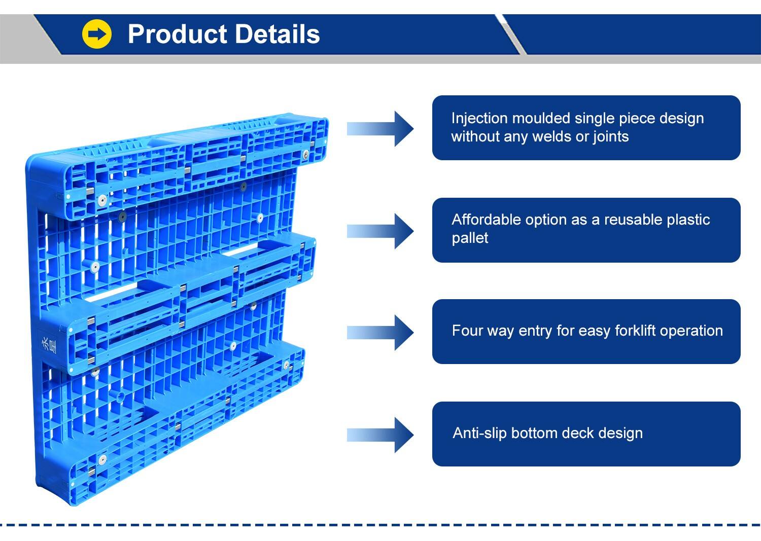 1600*1200*170mm heavy duty steel reinforced blue hdpe euro plastic pallet for sale manufacture