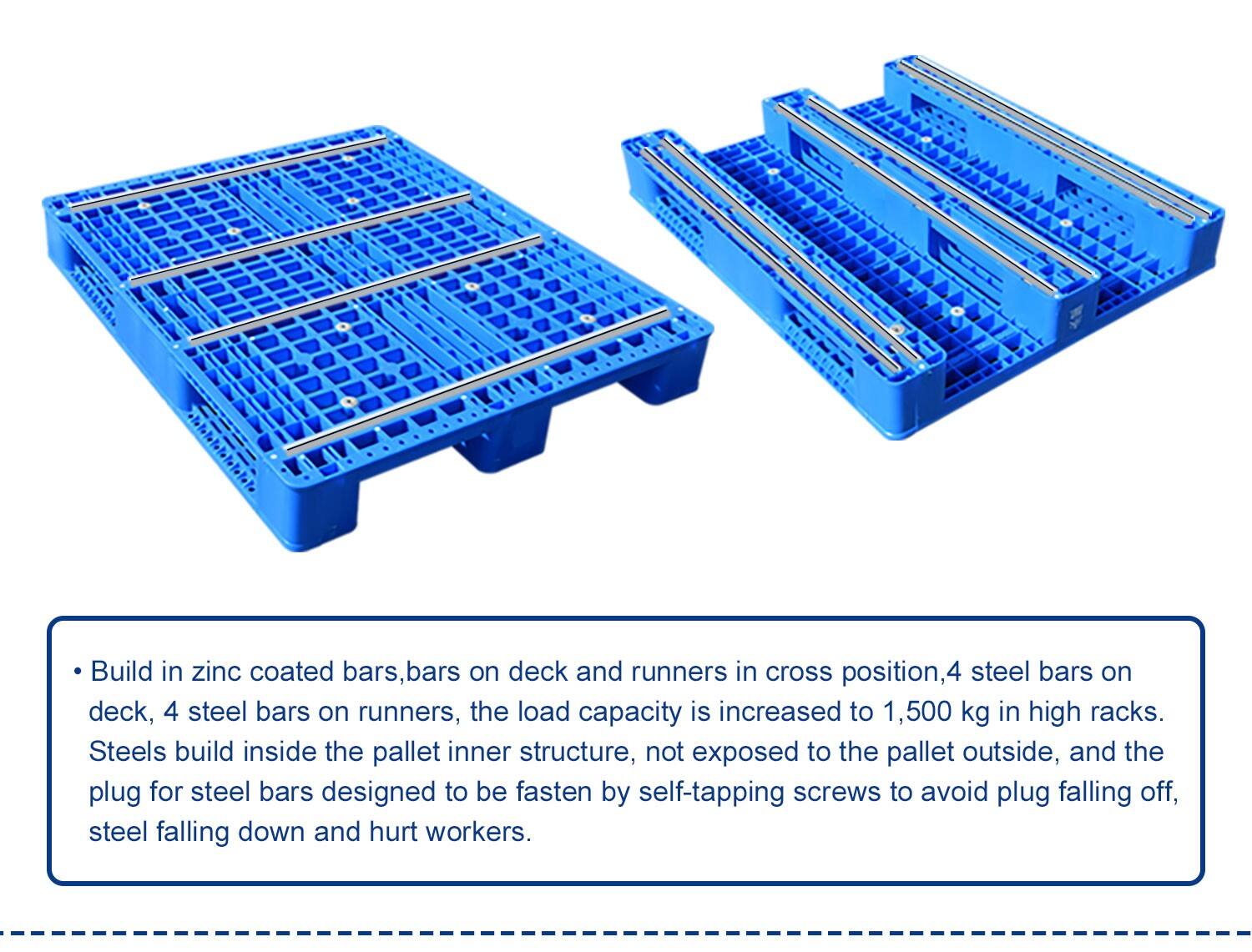 1600*1200*170mm heavy duty steel reinforced blue hdpe euro plastic pallet for sale ໂຮງງານຜະລິດ