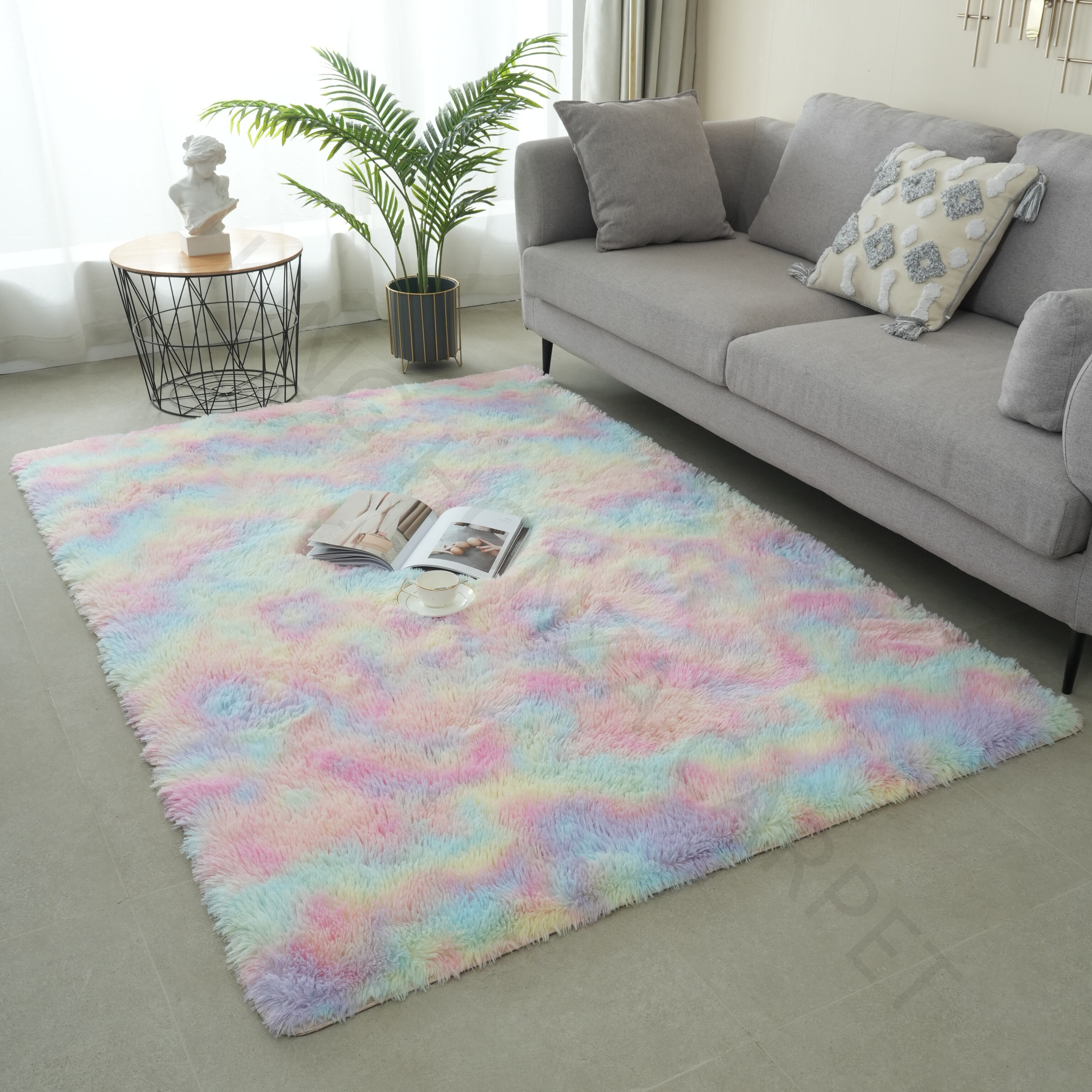 Factory sale shaggy Tie-dyed PV fur soft fluffy carpets details