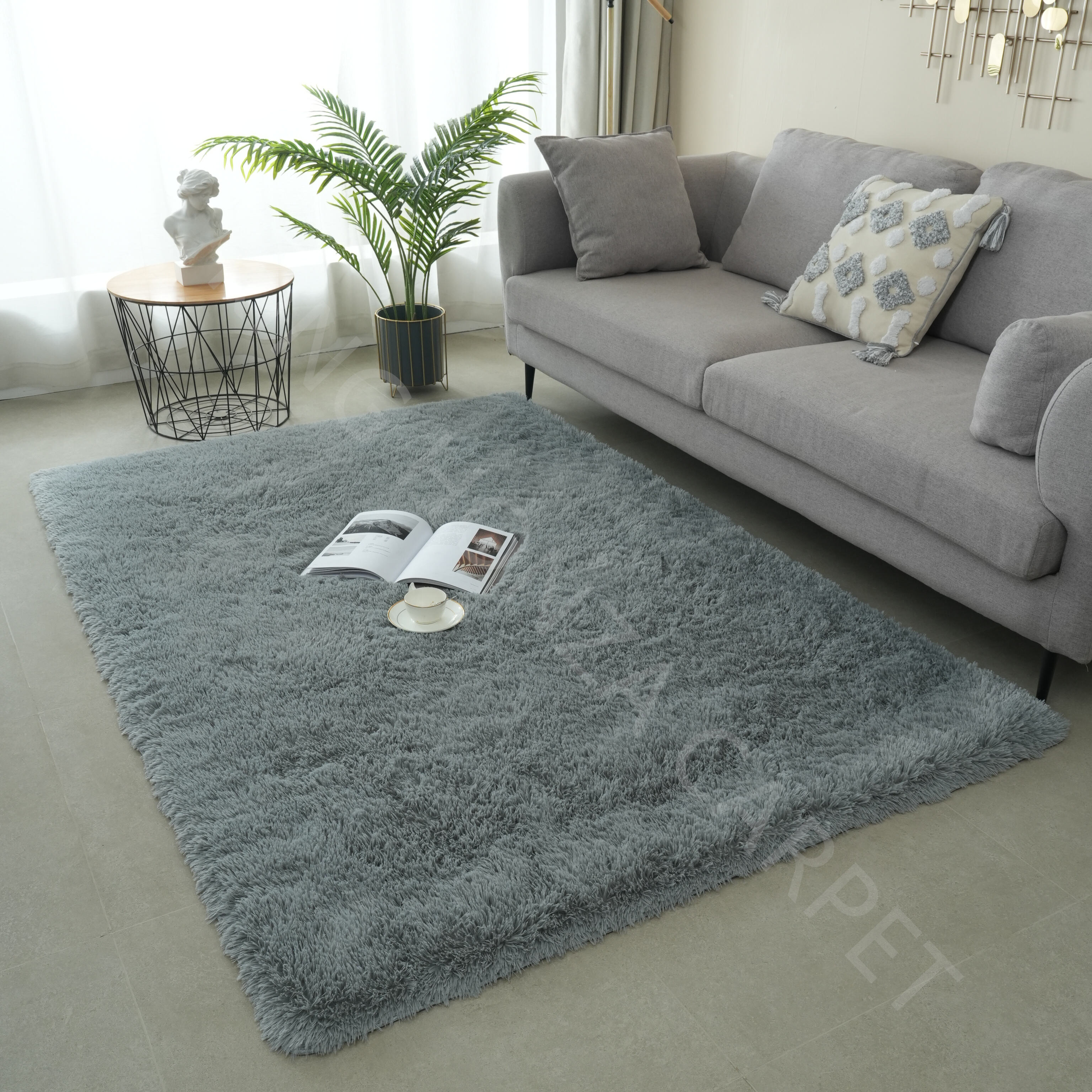 Modern shaggy soft fluffy PV plush solid color PV fur carpet supplier