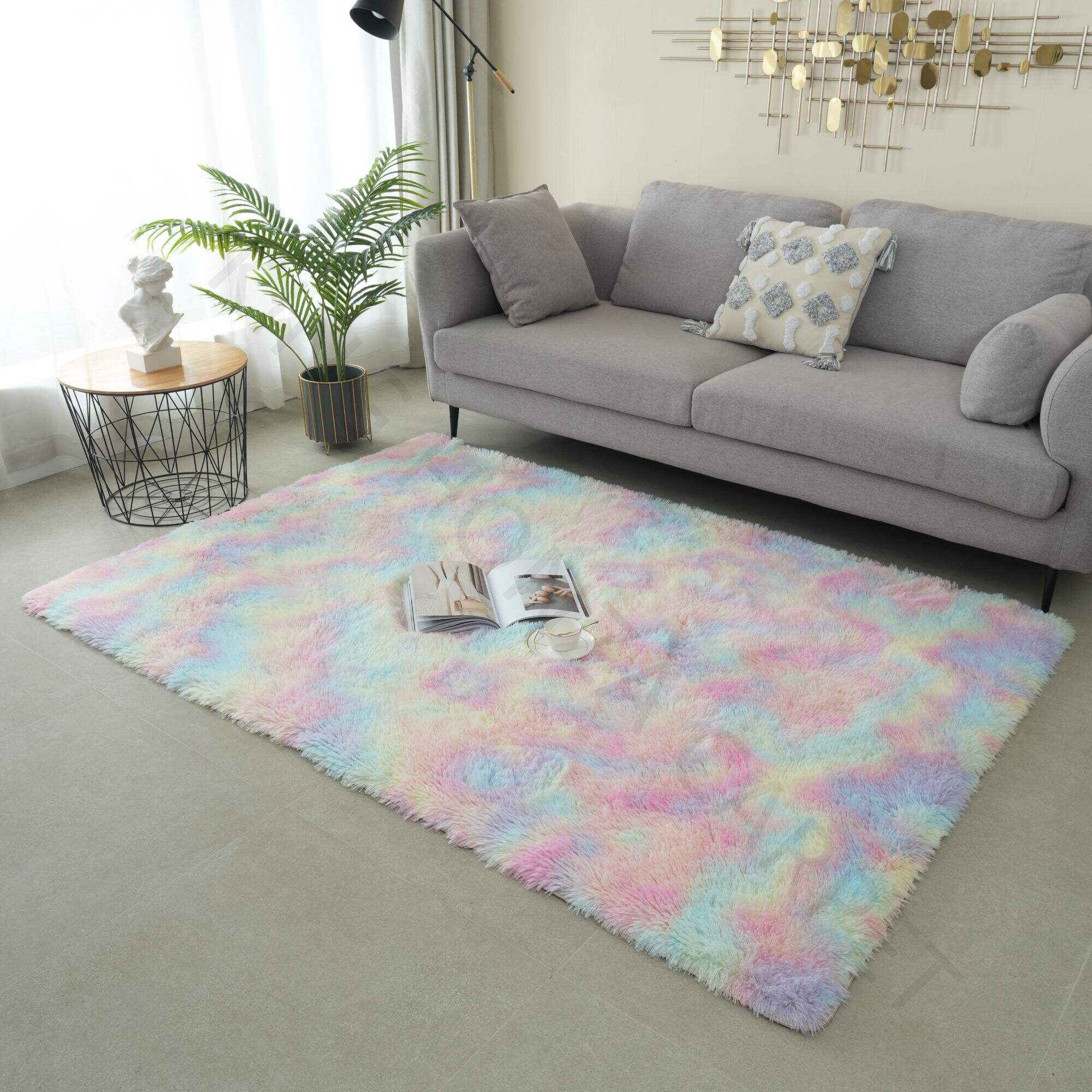 Factory sale shaggy Tie-dyed PV fur soft fluffy carpets