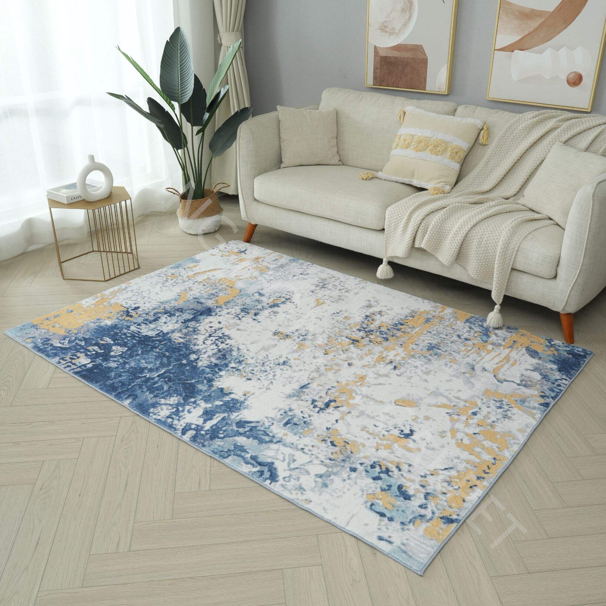 Abstract long pile soft easy cleaning polyester area rug