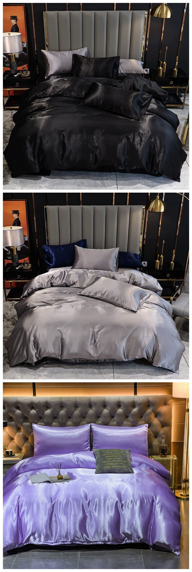 Hotel solid color Silk luxury satin sabanas comforter bedding set 3pcs manufacture