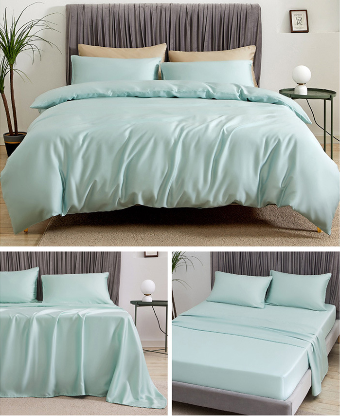 60S 100% Artificial Fiber Bedding Sets Solid Color Bed Sheet manufacture