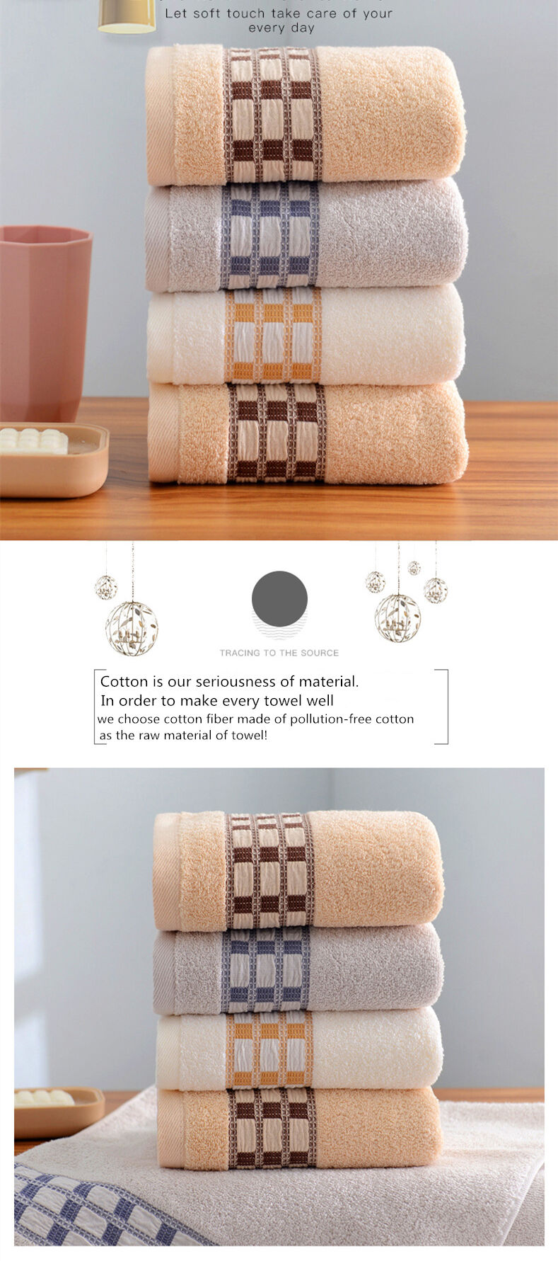 wholesale pure cotton plain pastoral style bath towel set custom logo towels supplier