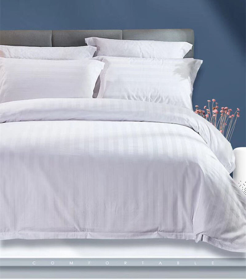 Homestay Hotel Fabric Satin Striped Bed Sheet Fabric Thickened White bed sheet set cotton supplier