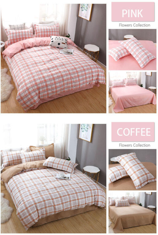 Modern style popular grid design a four-piece bedding set polyester bed sheet and pillowcase factory