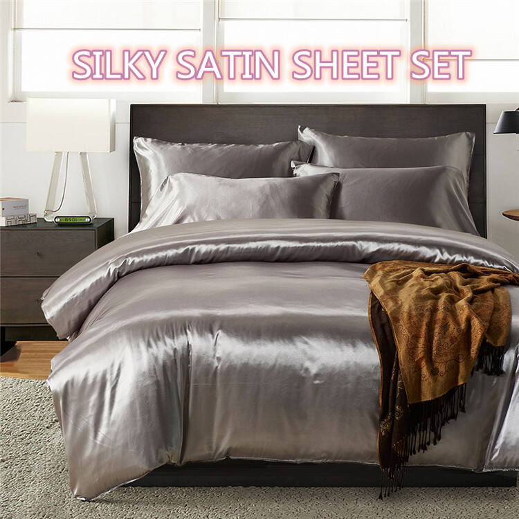 Hotel solid color Silk luxury satin sabanas comforter bedding set 3pcs manufacture