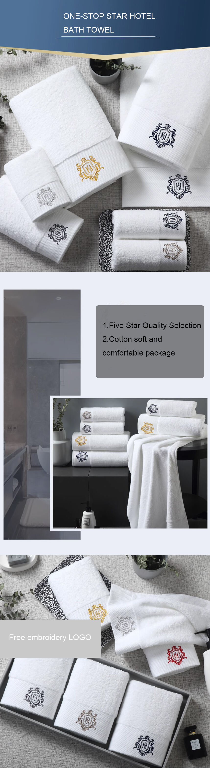 One-stop hotel custom cotton soft and comfortable cotton towel bath towel details