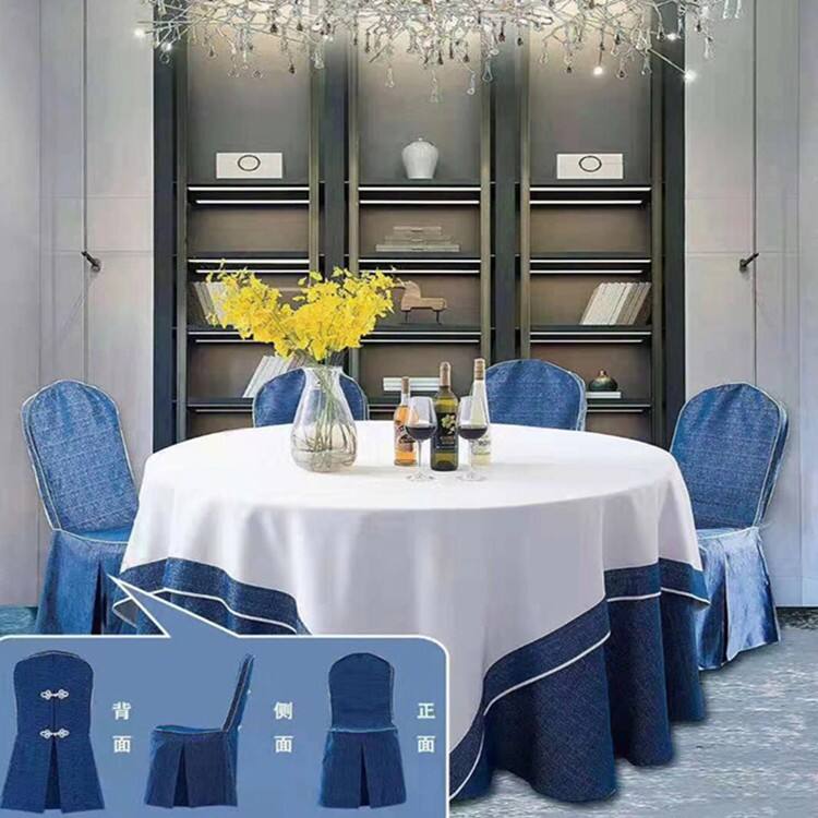 Polyester Material and Round Shape Luxury royal blue hotel banquet wedding party table cloth details