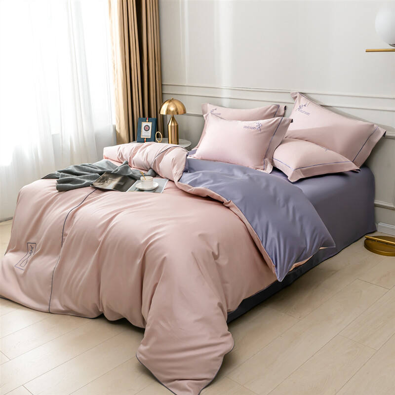 Luxury 100% Cotton Embroidery Two color Home Bed Sheets Quilt Comforter Set pillow case Bedding Set details