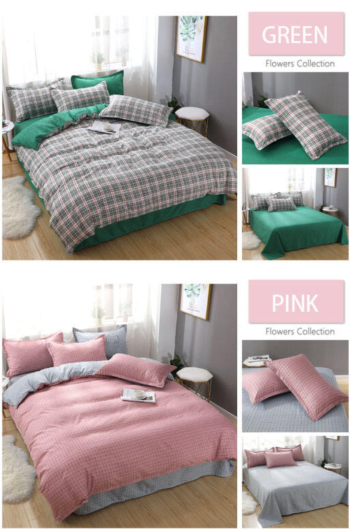 Modern style popular grid design a four-piece bedding set polyester bed sheet and pillowcase factory