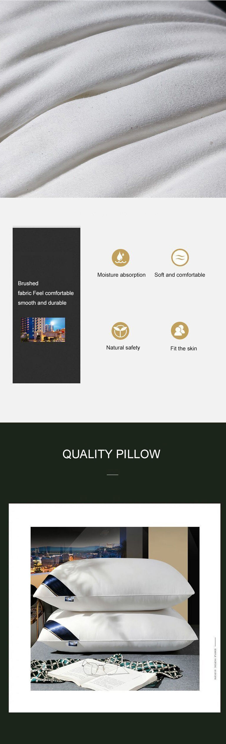 Polyester fiber cotton hotel fabric popular pillowcase matching pillow core details