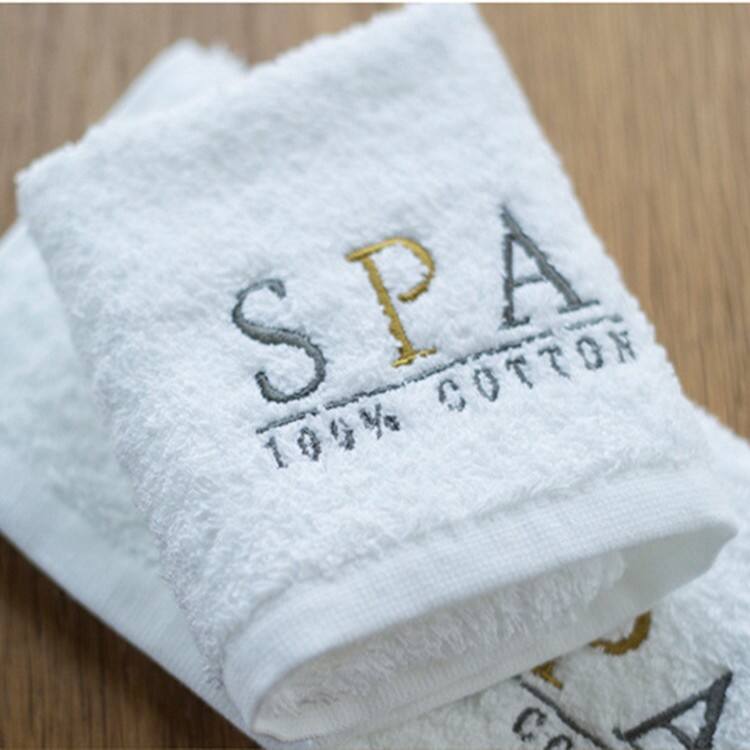 High Quality Soft White embroidery logo 100% Cotton Hotel hand face bath towel details