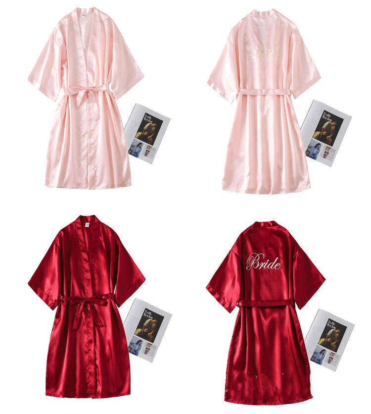 Women's Embroidery Bride Bridesmaid Kimono Bathrobe Sexy Wedding Robe Gown Breathable Sleepwear manufacture