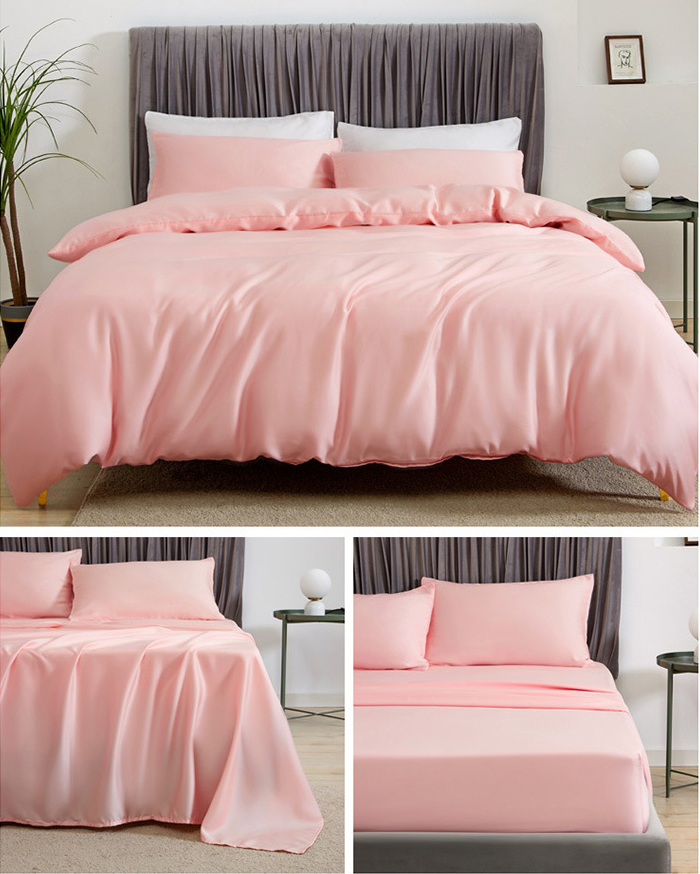 60S 100% Artificial Fiber Bedding Sets Solid Color Bed Sheet factory