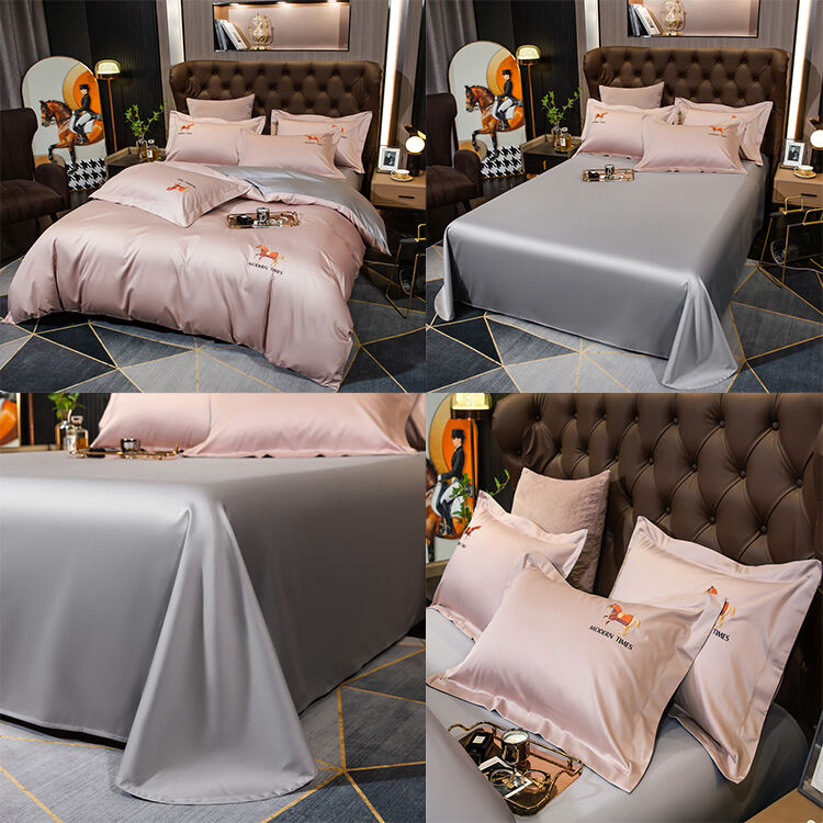 High quality 100% Cotton Two color Home Embroidery Bed Sheets Quilt Comforter Set Luxury Twin Size Bedding Set manufacture