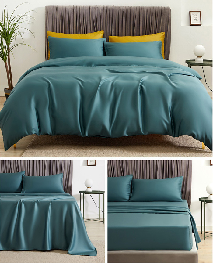 60S 100% Artificial Fiber Bedding Sets Solid Color Bed Sheet supplier