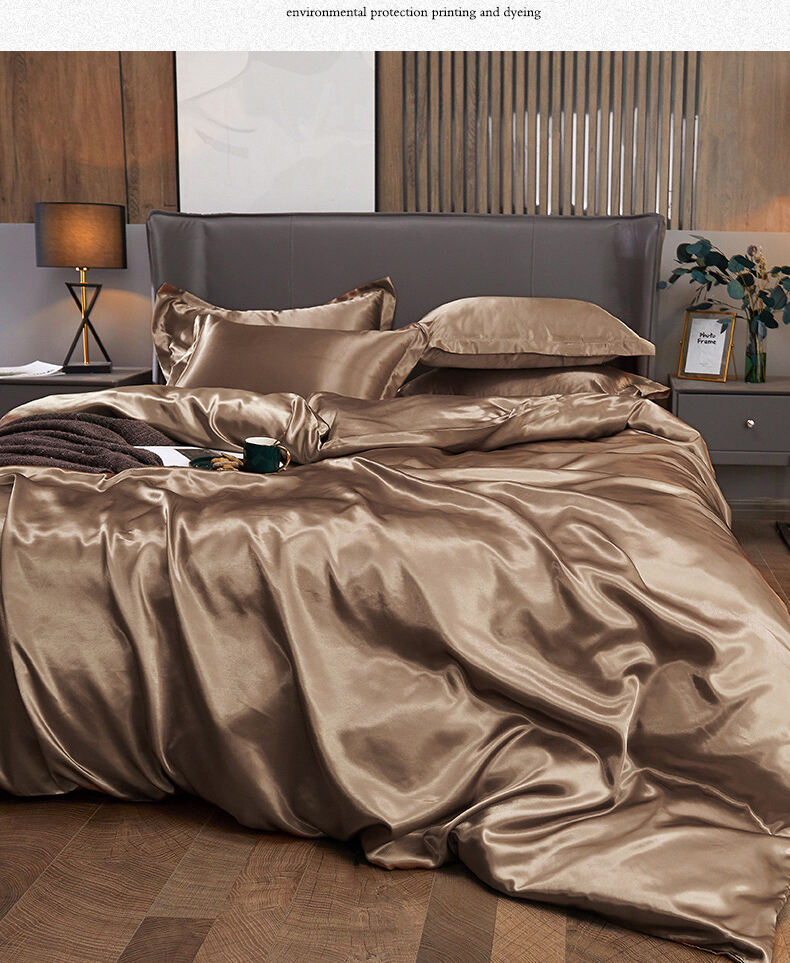 Luxury 4 Pieces Satin comforter sets Solid Color Silk Bed Sheet Duvet cover Queen King Bedding Sets manufacture