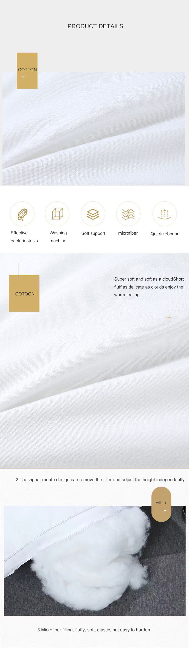 Polyester fiber cotton hotel fabric popular pillowcase matching pillow core supplier